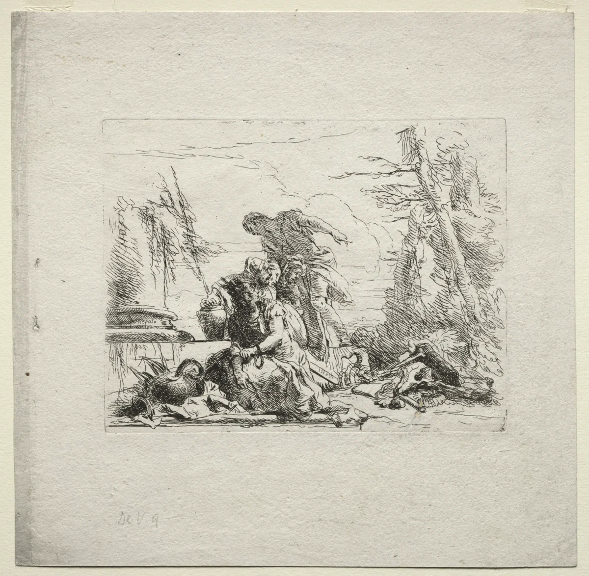 Various Caprices: The Woman in Handcuffs by Giovanni Battista Tiepolo, print, 1730-1755