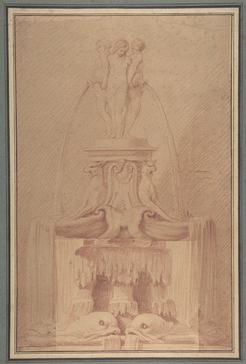 Fountain Surmounted by Three Nymphs by Edme Bouchardon, drawing, 1698-1762