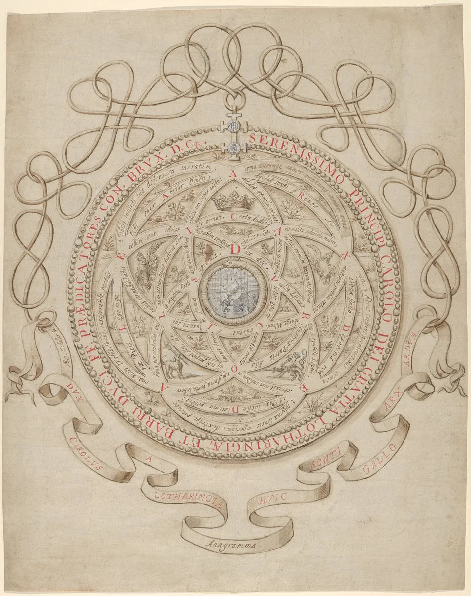 Anagram in Honor of Charles III, Duke of Lorraine and Bar by Aegidius Sadeler II, drawing, 1590-1610