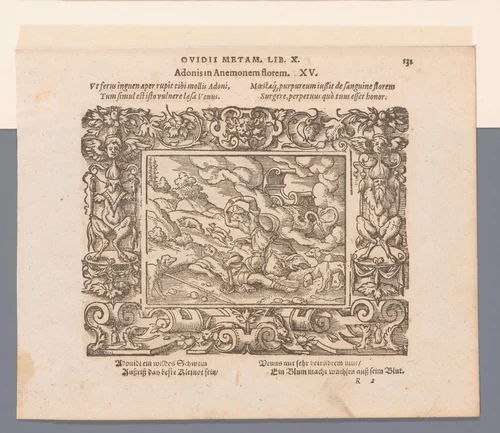 Venus treurt om Adonis by Virgilius Solis, print, 1569