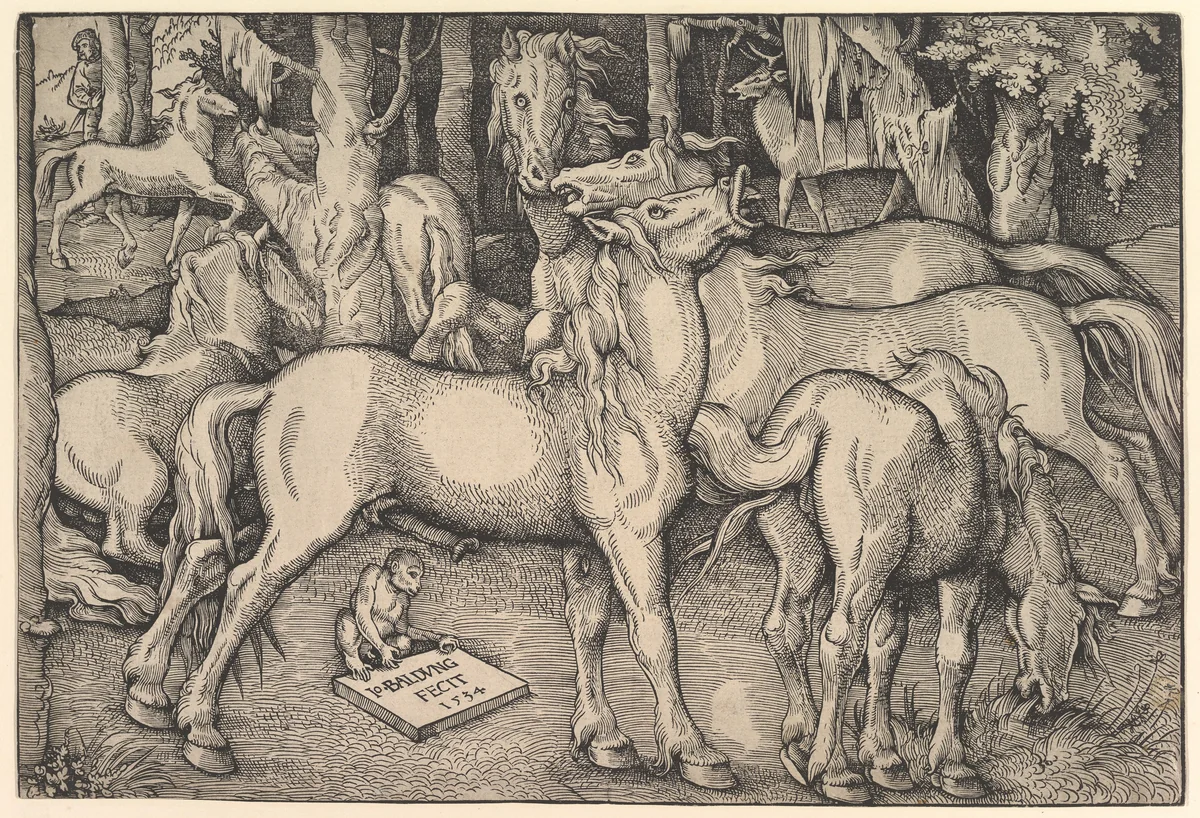 Group of Seven Horses by Hans Baldung, print, 1534
