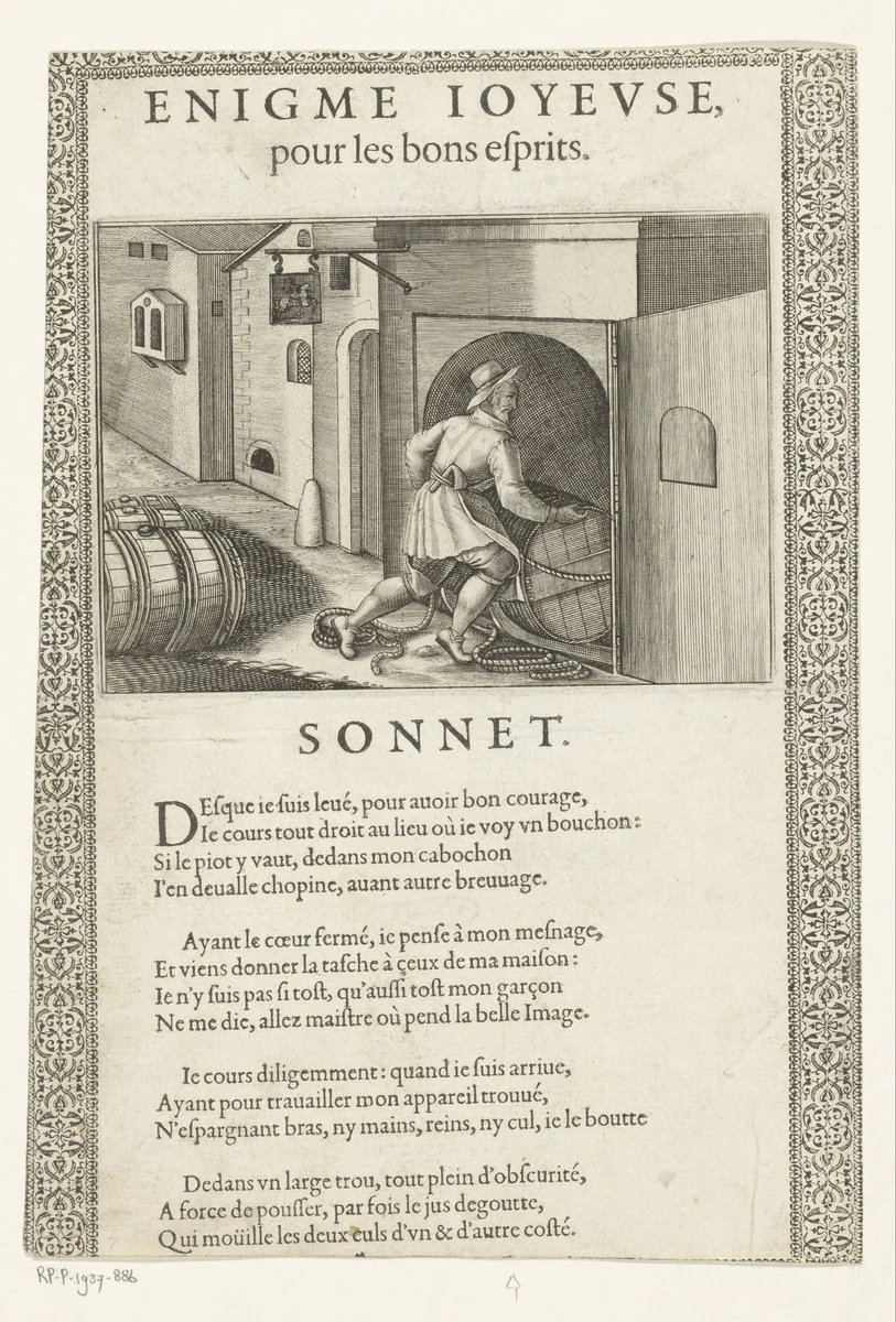 Man met wijnvat by anonymous, print, 1610-1680