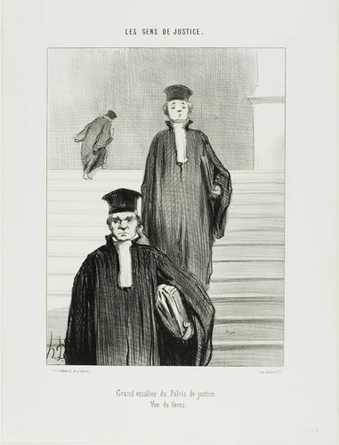 Main Staircase of the Palace of Justice. Front view, plate 36 from Les Gens De Justice by Honoré-Victorin Daumier, print, 1848