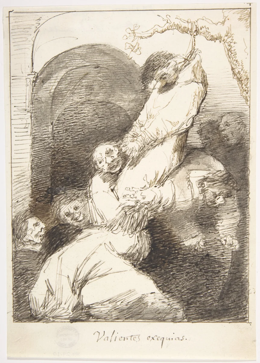 A Funeral with Honors (Valientes exequias) by Leonardo Alenza, drawing, 1807-1845