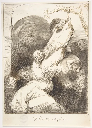 A Funeral with Honors (Valientes exequias) by Leonardo Alenza, drawing, 1807-1845