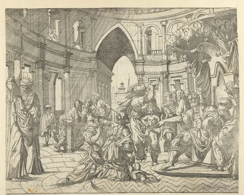 Het oordeel van Salomo by Monogrammist SAF, print, 1530-1540