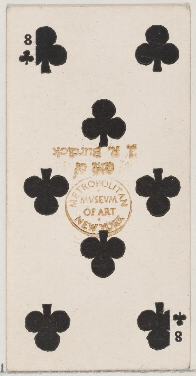 Eight Clubs (black), from the Playing Cards series (N84) for Duke brand cigarettes by W. Duke, Sons & Co., print, 1888