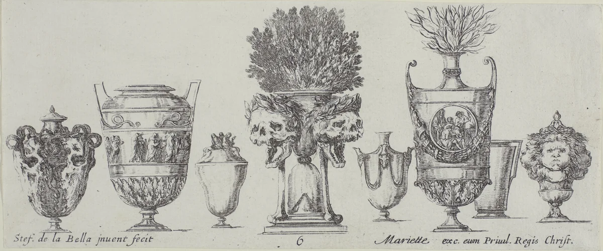 Plate Six from Collection of Various Vases by Stefano della Bella, print, 1630-1648