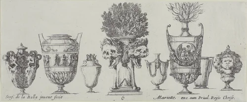 Plate Six from Collection of Various Vases by Stefano della Bella, print, 1630-1648