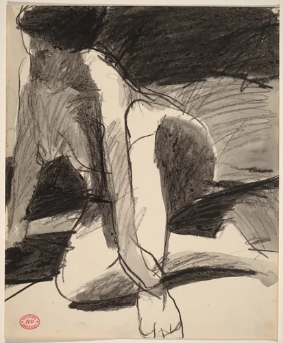 Untitled [female nude crossing her legs and holding her ankle] by Richard Diebenkorn, drawing, 1955-1967