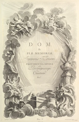 Frontispice pour le "Tombeau de John Tillotson, archevêque de Cantorbéry" (Frontispiece for the "Tomb of John Tillotson, Archbishop fo Canterbery), from Tombeaux des Princes, des Grands Capitaines et autres Hommes illustres (Tombs of Princes, Great Captains, and other Illustrious Men) by Nicolas de Larmessin, print, 1731-1741