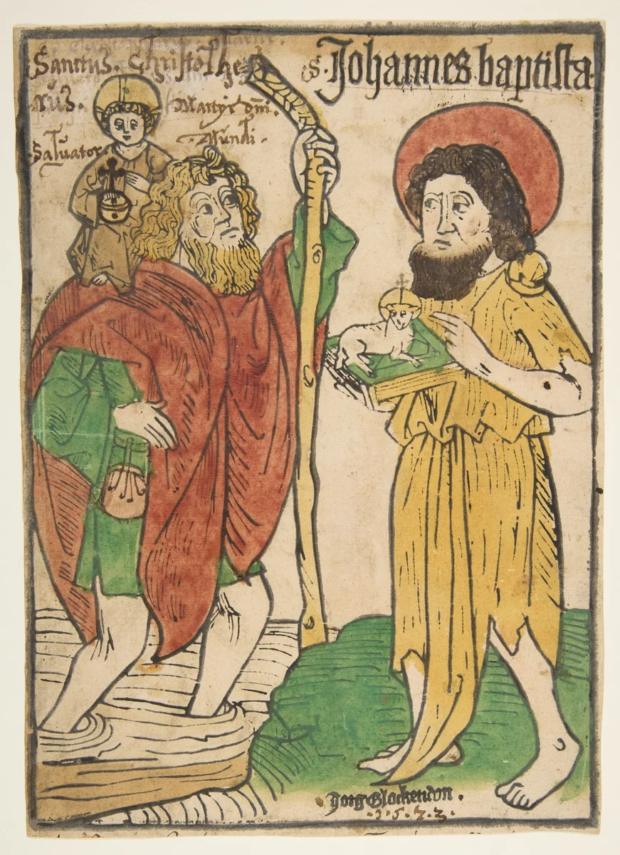 Saint Christopher and Saint John the Baptist by Jorg Glockendon, print, 1475-1495