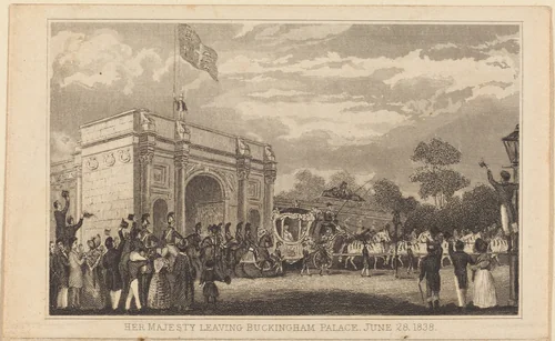 Her Majesty Leaving Buckingham Palace, June 28, 1838 [left half] by British 19th Century, print, 1800-1899