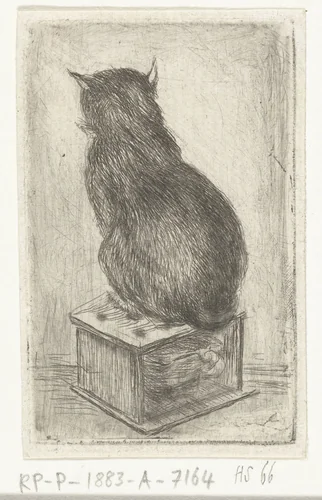 Kat zit op een stoof by Louis Bernard Coclers, print, 1756-1817