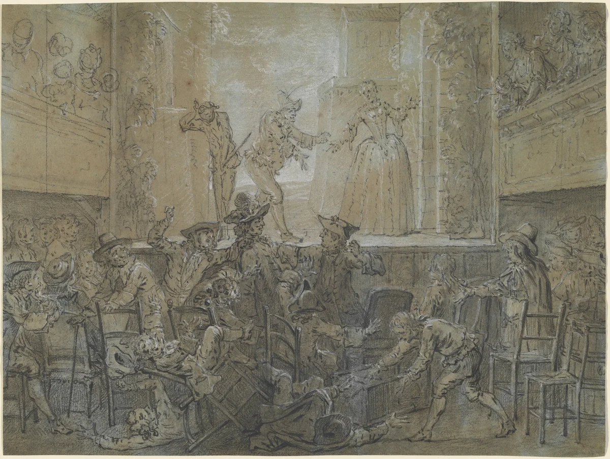 The Scene with the Tall Baguenodière by Jean-Baptiste Oudry, drawing, 1726-1727