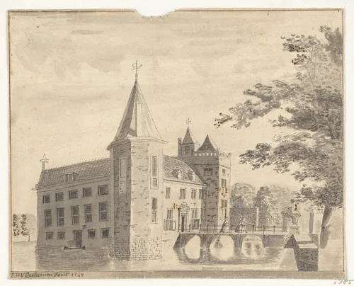 View of a Castle by Monogrammist PVH, drawing, 1748