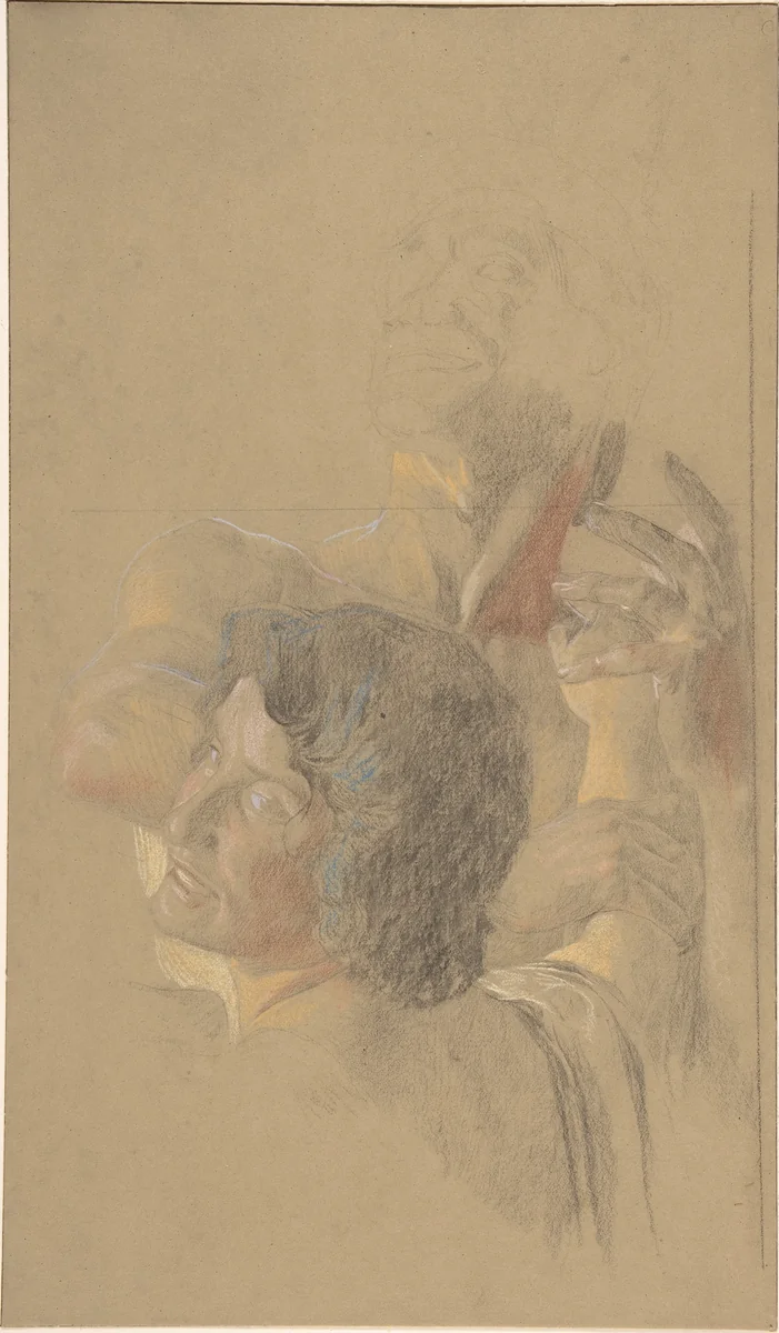 A male and a female figures (study for 'Golgotha') by Otto Greiner, drawing, 1889-1916