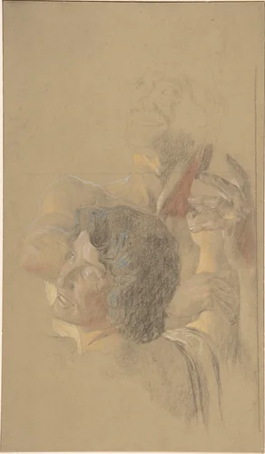 A male and a female figures (study for 'Golgotha') by Otto Greiner, drawing, 1889-1916