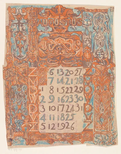 Kalenderblad augustus 1899 by Carel Adolph Lion Cachet, print, 1899
