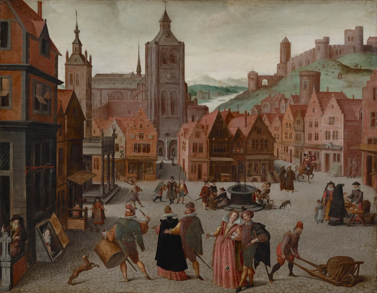 The Marketplace in Bergen op Zoom by Abel Grimmer, painting, 1590-1597