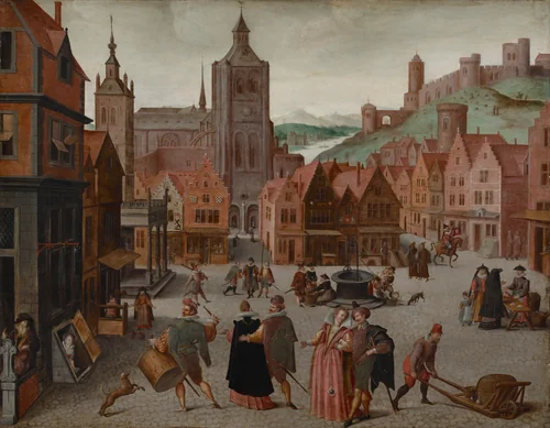 The Marketplace in Bergen op Zoom by Abel Grimmer, painting, 1590-1597