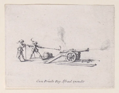 L'Exercice du Canon: Le Tir (Drill of the Cannon: The Shooting), from "Les Exercices Militaires" (The Military Exercises) by Jacques Callot, print, 1635