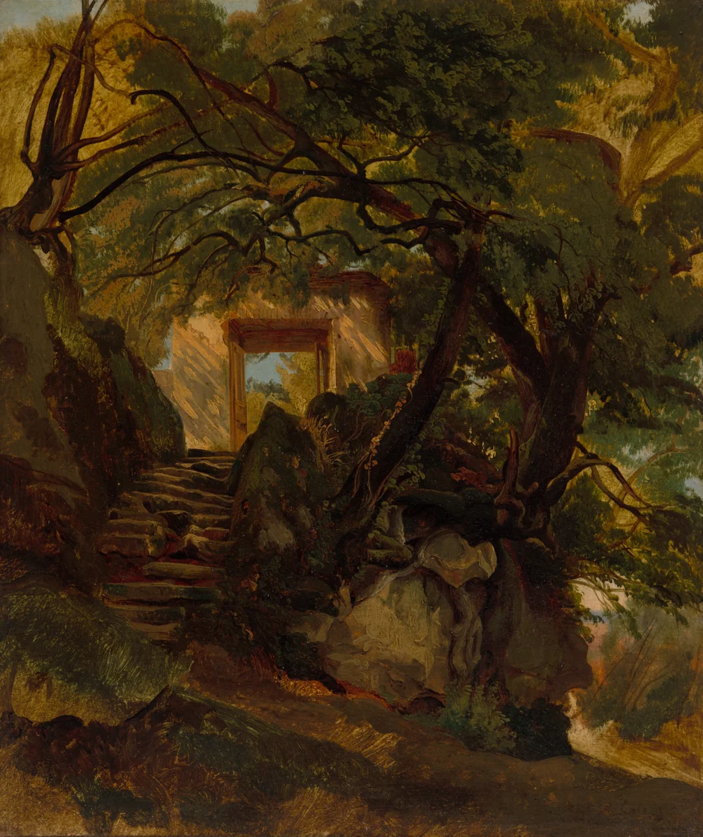 Staircase in the Park of Villa Chigi di Ariccia by Alexandre Calame, painting, 1844-1845