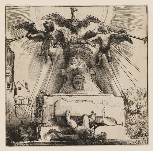 The Phoenix or The Statue Overthrown by Rembrandt van Rijn, print, 1658