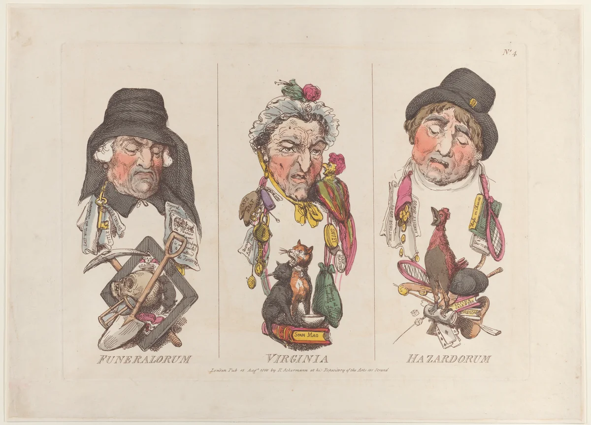 Funeralorum, Virginia, Hazardorum by Thomas Rowlandson, print, 1800