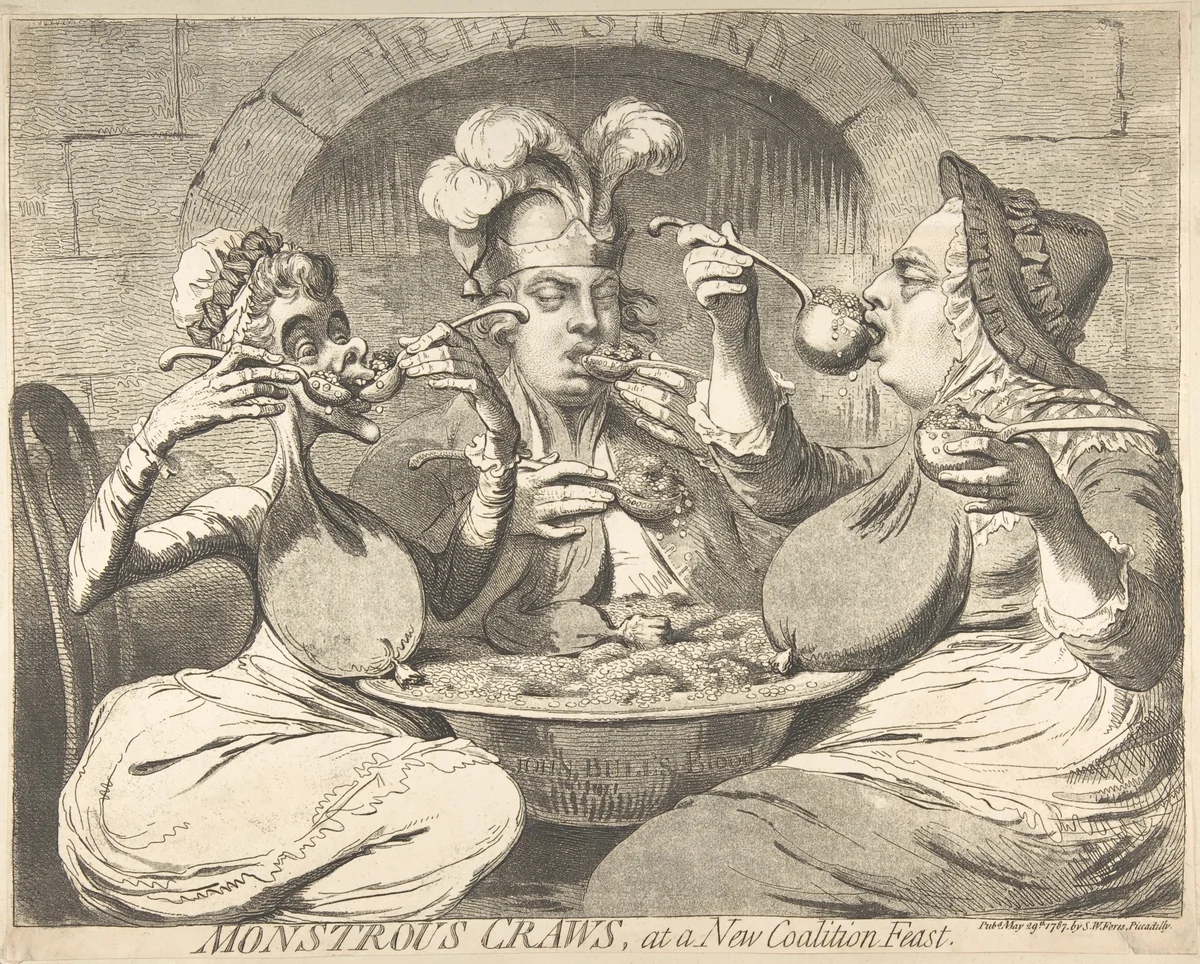 Monstrous Craws at a New Coalition Feast by James Gillray, print, 1787