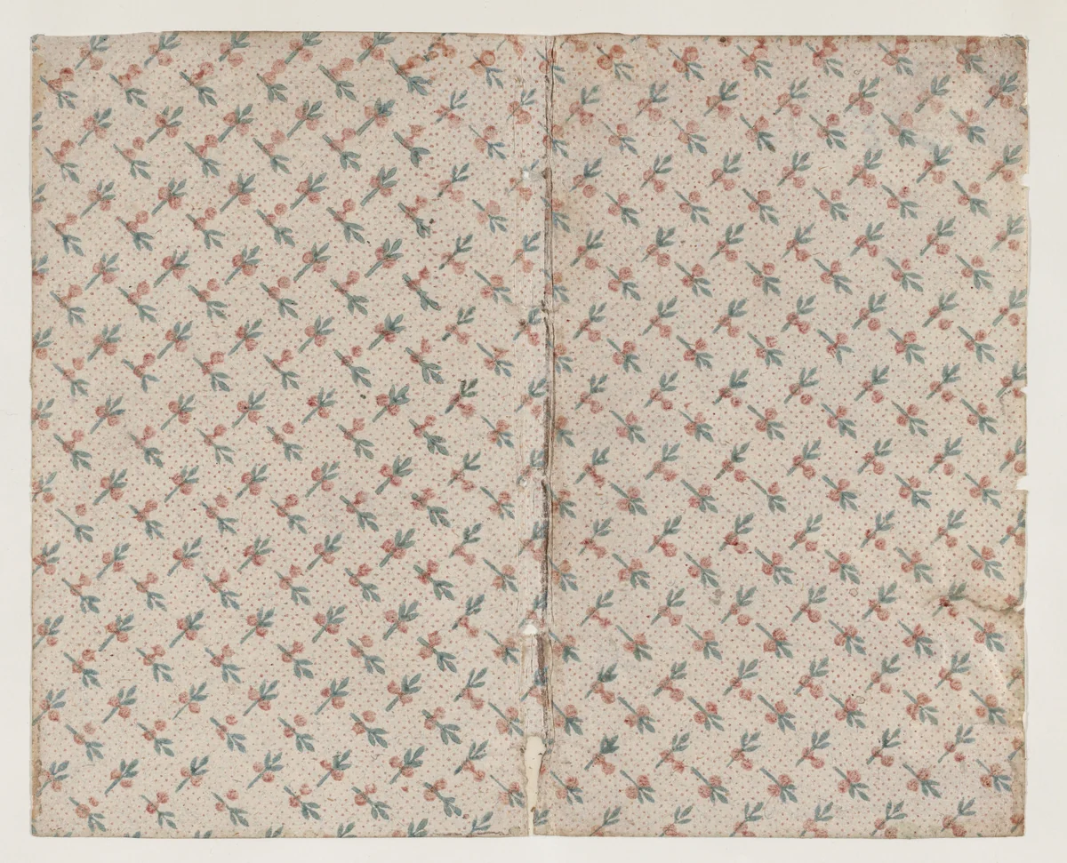 Sheet with dot grid pattern with bouquets by anonymous, print, 1800-1900