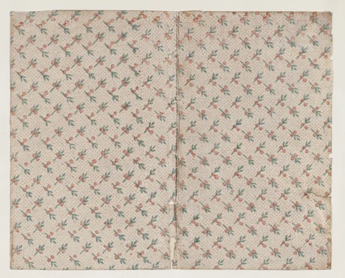 Sheet with dot grid pattern with bouquets by anonymous, print, 1800-1900