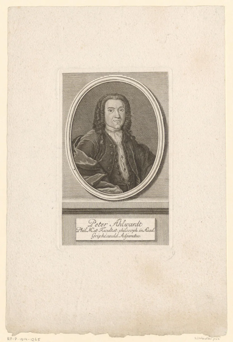 Portret van Peter Ahlwardt by Johann Martin Bernigeroth, print, 1747