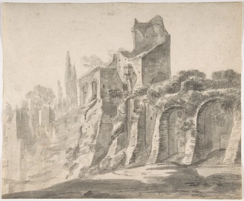 Ruins on the Palatine in Rome by Johann Anton Eismann, drawing, 1645-1655