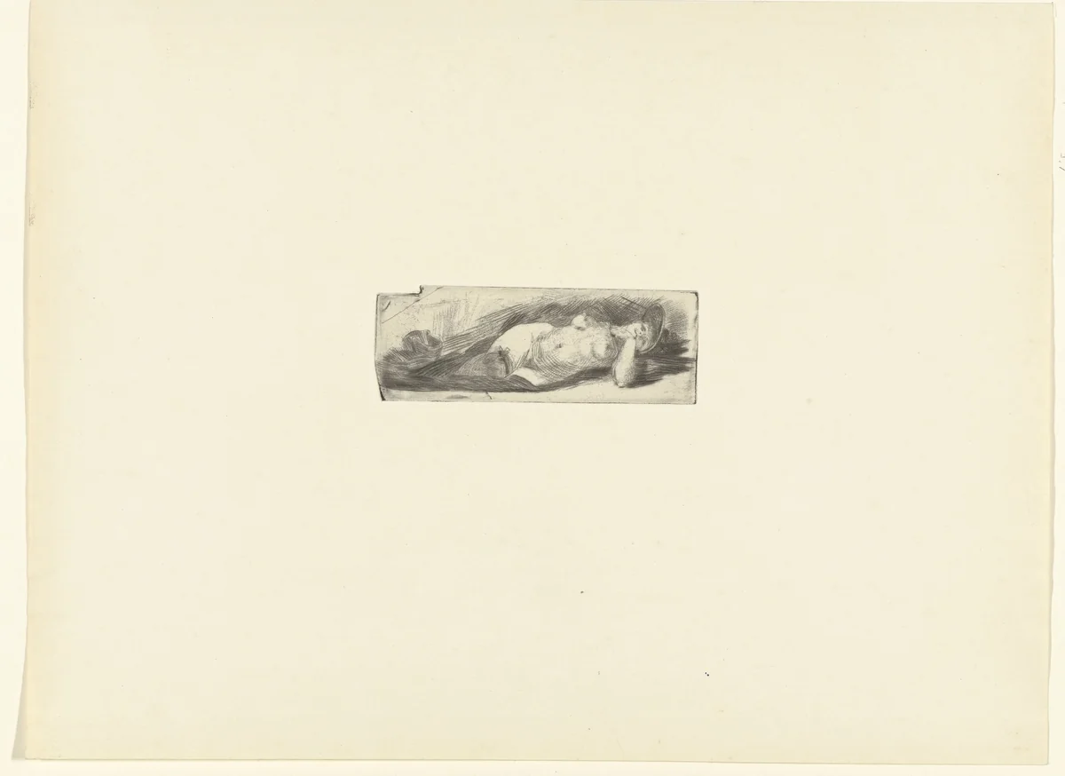 Liggend naakt by Félicien Rops, print, 1893-1895