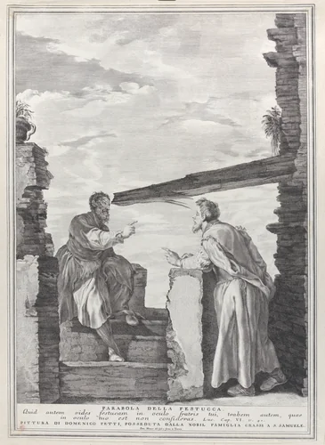 Parable of the mote and the beam by Pietro Monaco, print, 1732-1750