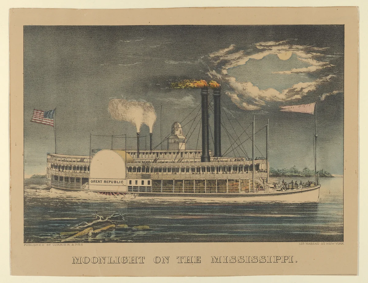Moonlight on the Mississippi by Currier & Ives, print, 1868-1878