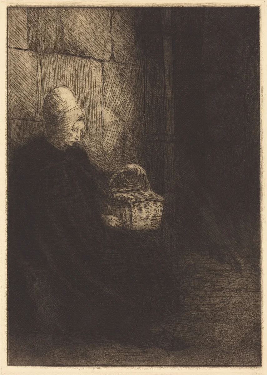 Peasant Woman of Boulogne (Paysanne des environs de Boulogne dite La femme au panier) by Alphonse Legros, print, 1837-1911