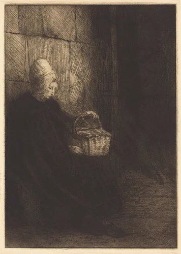 Peasant Woman of Boulogne (Paysanne des environs de Boulogne dite La femme au panier) by Alphonse Legros, print, 1837-1911