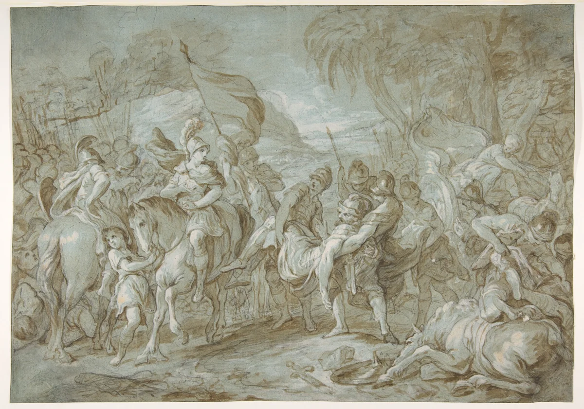 Alexander and Porus by François Le Moyne, drawing, 1700-1737