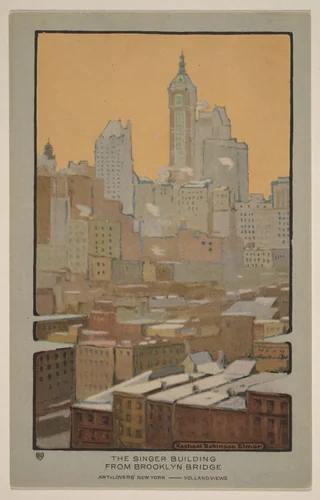 The Singer Building from Brooklyn Bridge by Rachael Robinson Elmer, print, 1914