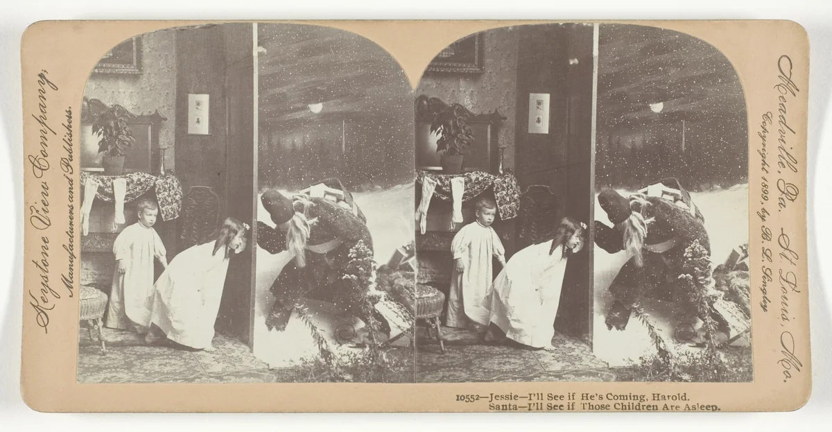 Jessie - I'll See if He's Coming, Harold. Santa - I'll See if Those Children Are Asleep by Keystone View Company, photograph, 1899