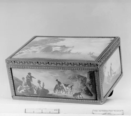 Snuffbox with hunting scenes by J.D., metalwork, 1768-1769