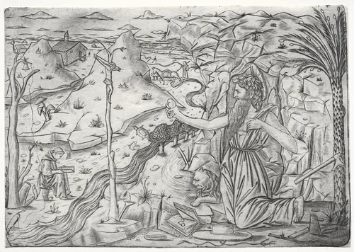 Saint Jerome in Penitence by Unknown, print, 1480-1500