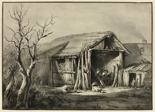 A Peasant Seated in a Shed by Jean Jacques de Boissieu, drawing, 1800-1809