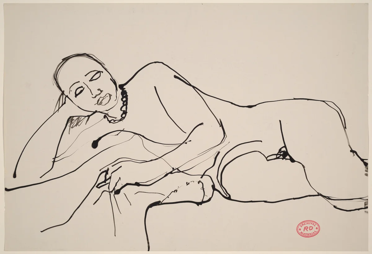 Untitled [reclining female nude wearing a necklace] by Richard Diebenkorn, drawing, 1955-1967