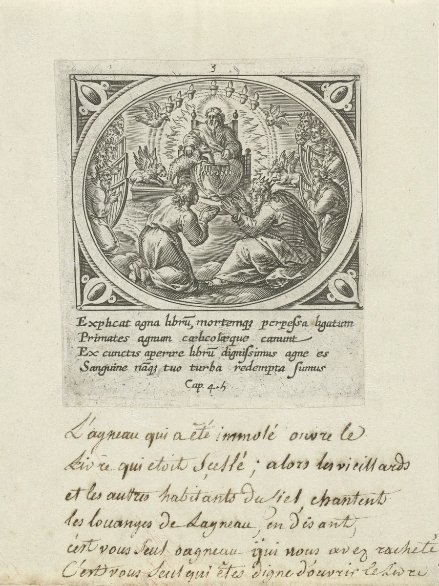 God op zijn troon by Unknown, print, 1585