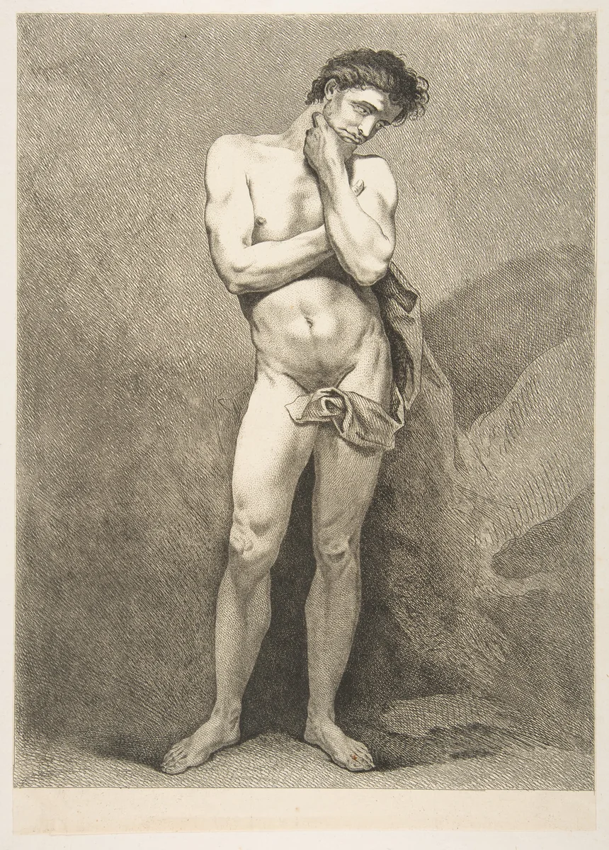 An "Académie": Standing Man by Carle Vanloo, print, 1742-1743