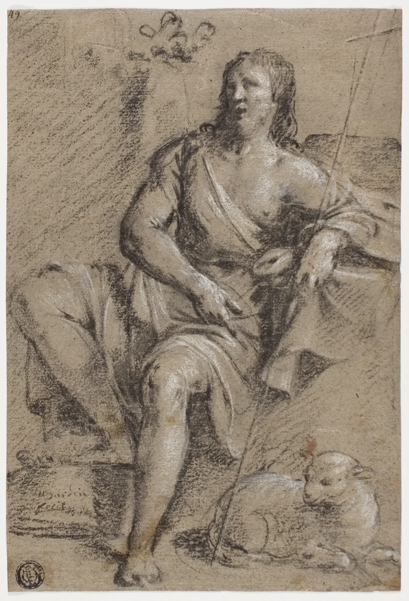 Saint John the Baptist or Christ the Good Shepherd by Guy François, drawing, 1598-1650
