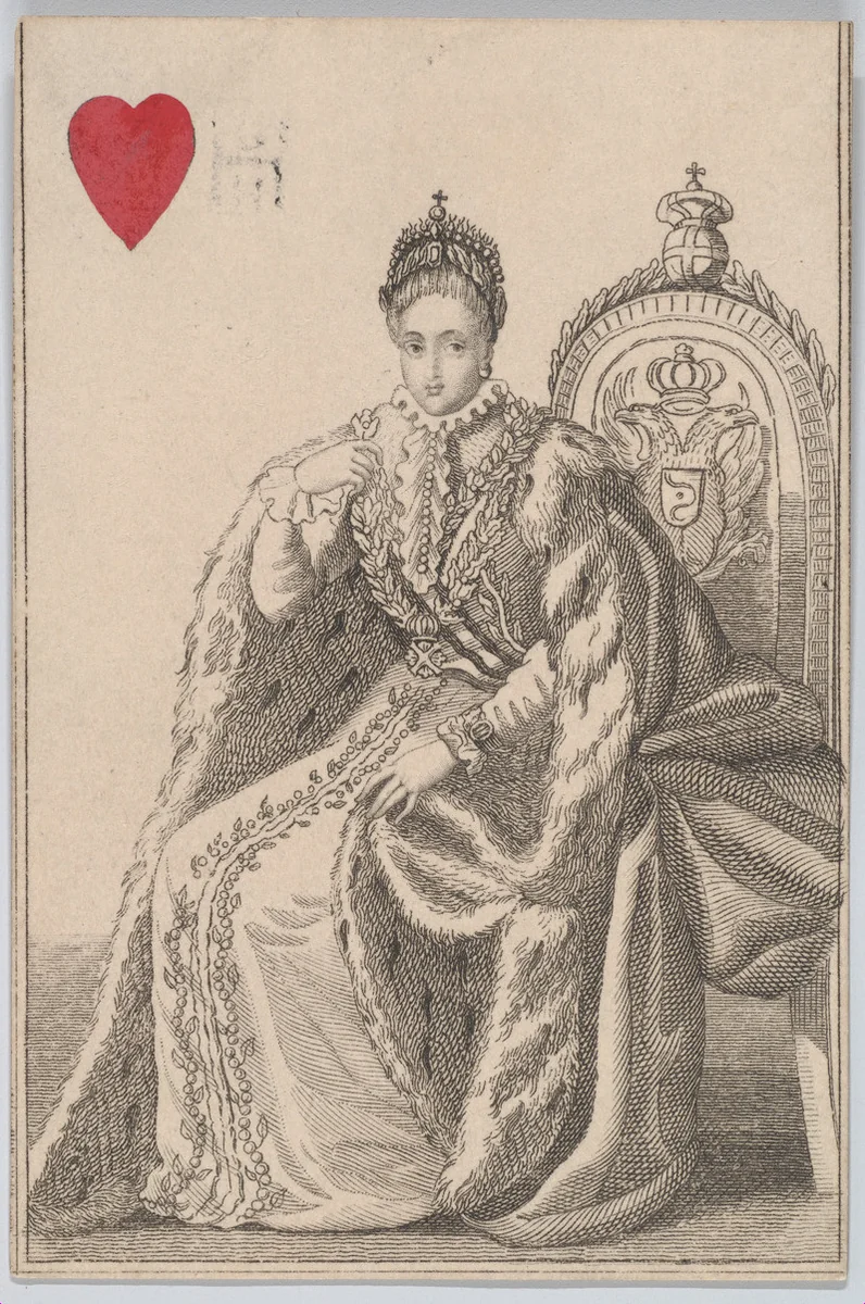 Queen (Catherine 2nd from Russia), from "Court Game of Geography" by William and Henry Rock, print, 1838-1855